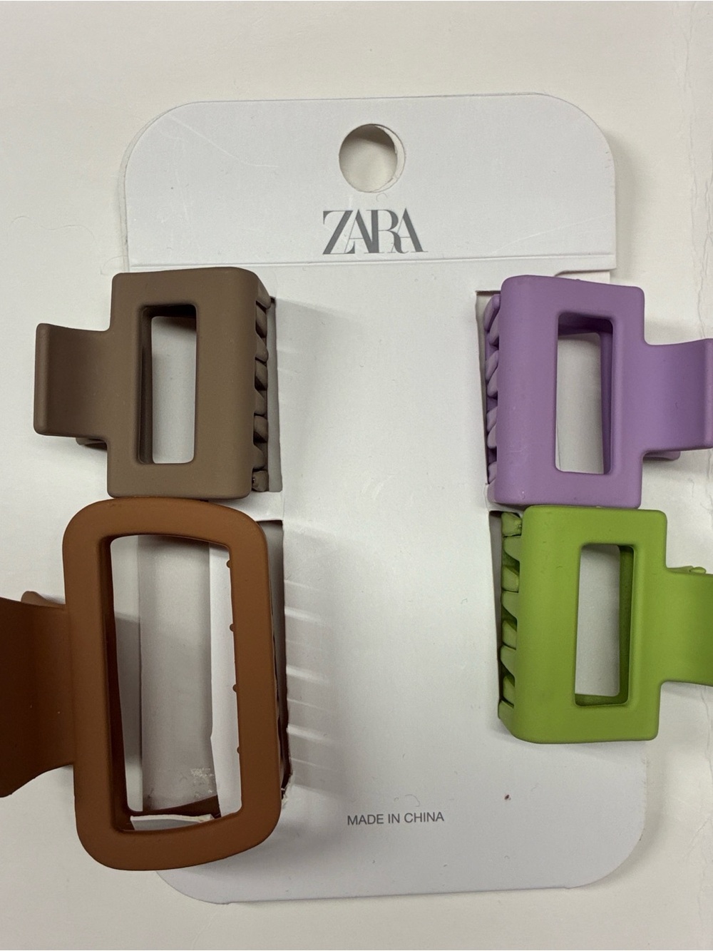 NWT. Zara Kids Brown/Green/Purple Set of 4 Square Claw Clips. Size 6-14.